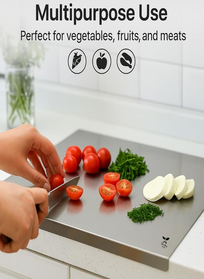 Shrida Large Stainless Steel Cutting Board 31x41 cm, Heavy-Duty, Rust-Free & Hygienic Chopping Board, Food-Grade Metal Board for Cutting Meat, Vegetables & Fruits, Easy to Clean & Durable - Image 3
